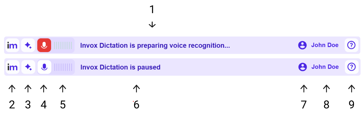 Dictation Bar Component elements